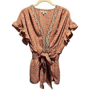 Max Studio Women's Pink Floral Blouse Womens M Tie Waist Fairycore Cottagecore